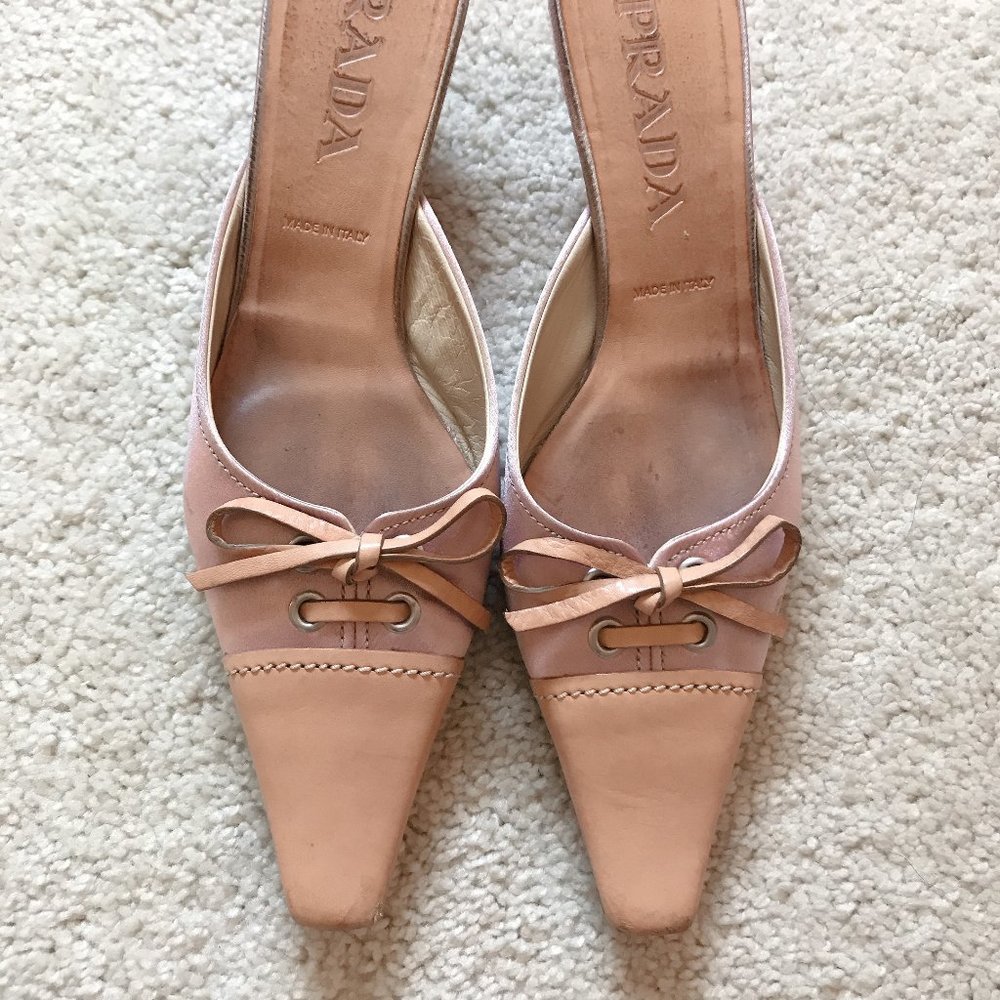 Prada Pink Satin Mules w. Kitten Heels